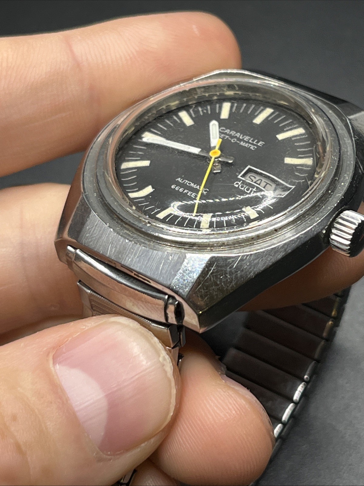 1978 Caravelle Set-O-Matic 666 Devil Diver Dual-Day Ref. Q110 Wristwatch (015)