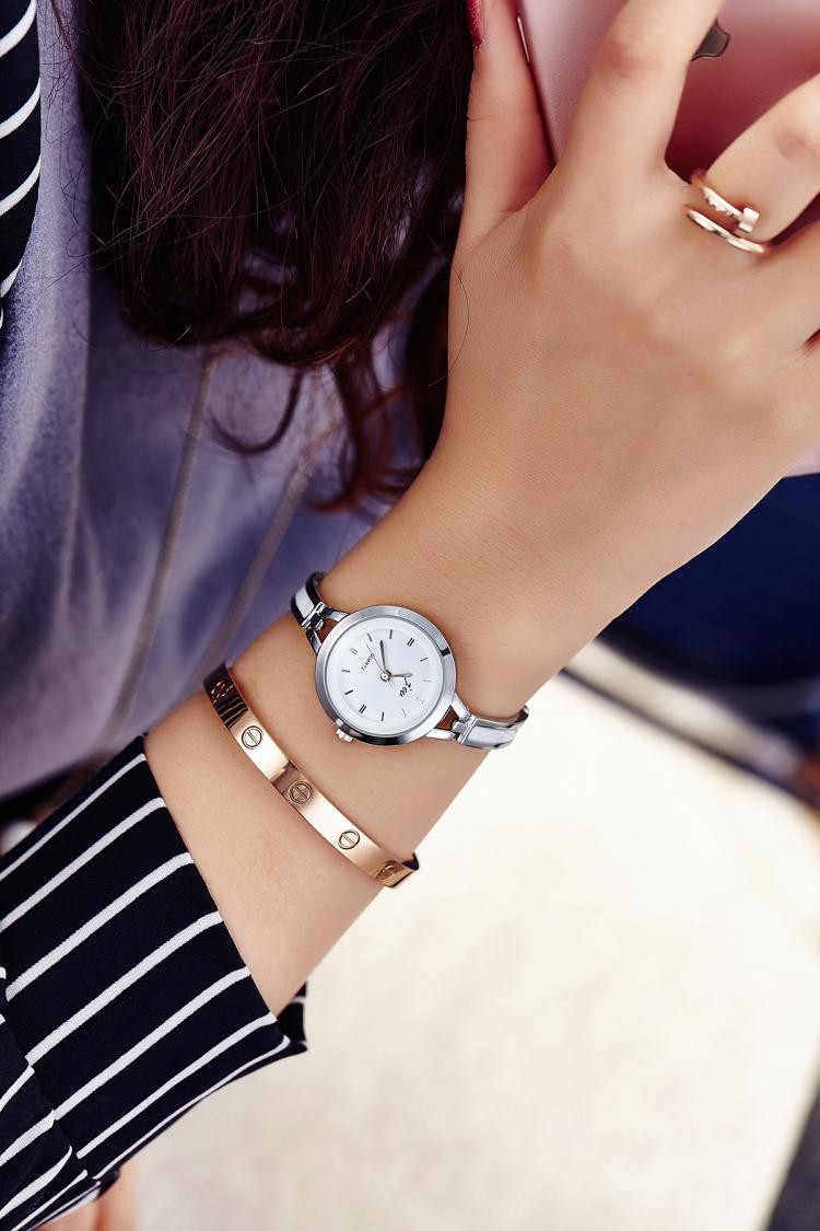 Women Rose Gold White Bangle Bracelet Watch Round Dial Quartz Jewelry