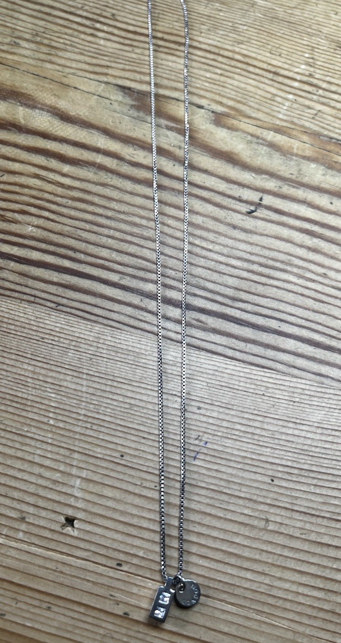 Tateossian London 925 Sterling Silver Black Rhodium CZ Pendant Necklace 40cm Box