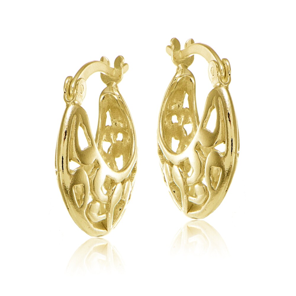 Gold Tone over Silver Polished Lightweight Filigree Round Small Hoop Earrings