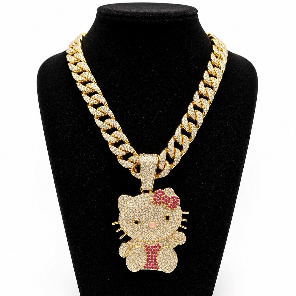 18” VVS CZ Monaco Cuban Chain + Hello Kitty Pendant