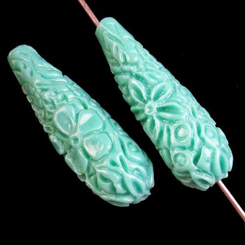 6Pcs Carved manmade Blue Turquoise Flower Teardrop Pendant Bead 35x12mm SHZS6