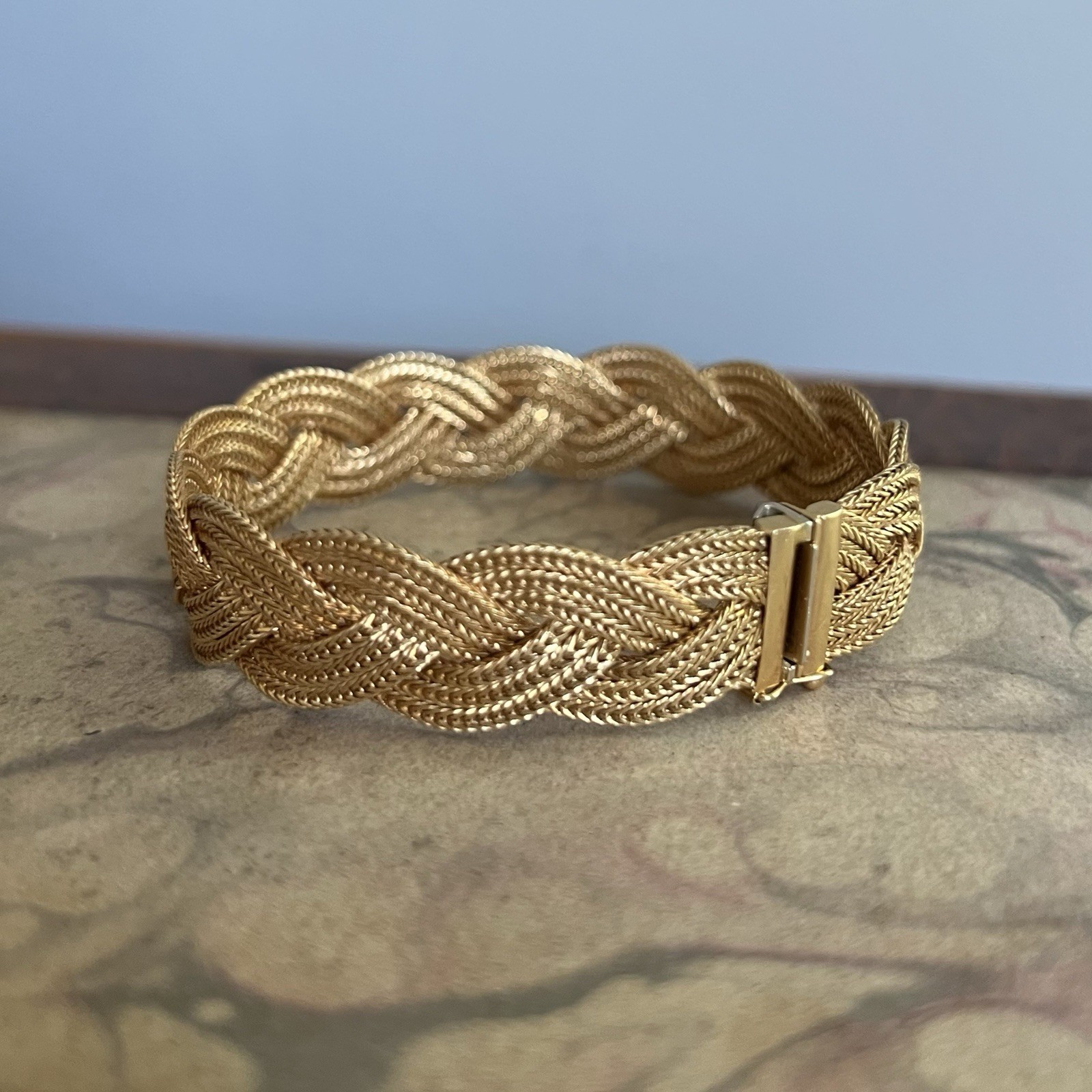 Vintage Unoaerre 18k Gold 7” Braided Mesh Bracelet 32g Made In Italy 1 AR