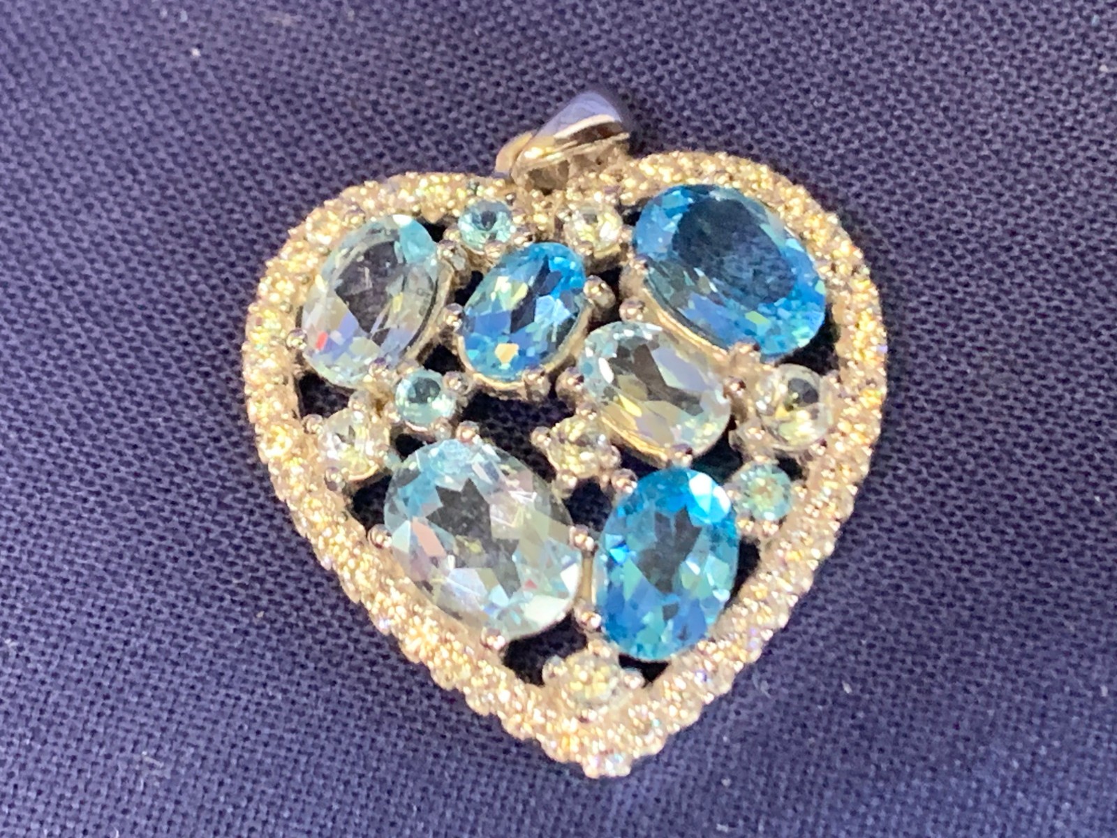 Sterling Silver Heart Pendant 5.46g Fine Jewelry Aquamarine Look Charm *READ*