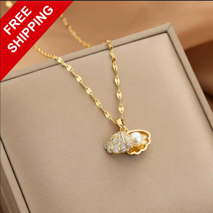 Luxury Gold Classic Shell Pearl Necklace Pendant Women’s Fashion Jewelry