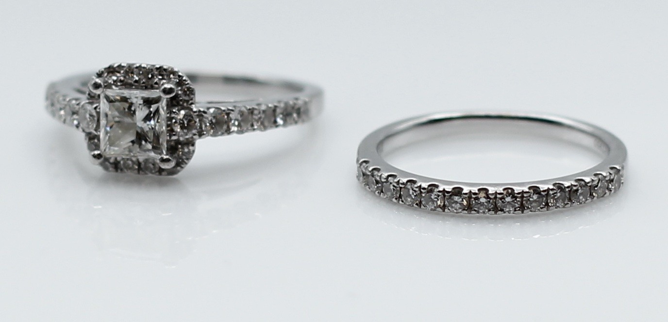 Platinum 1.80 ctw Princess Natural Diamond VS1-H Wedding Ring Set 8.8 Grams