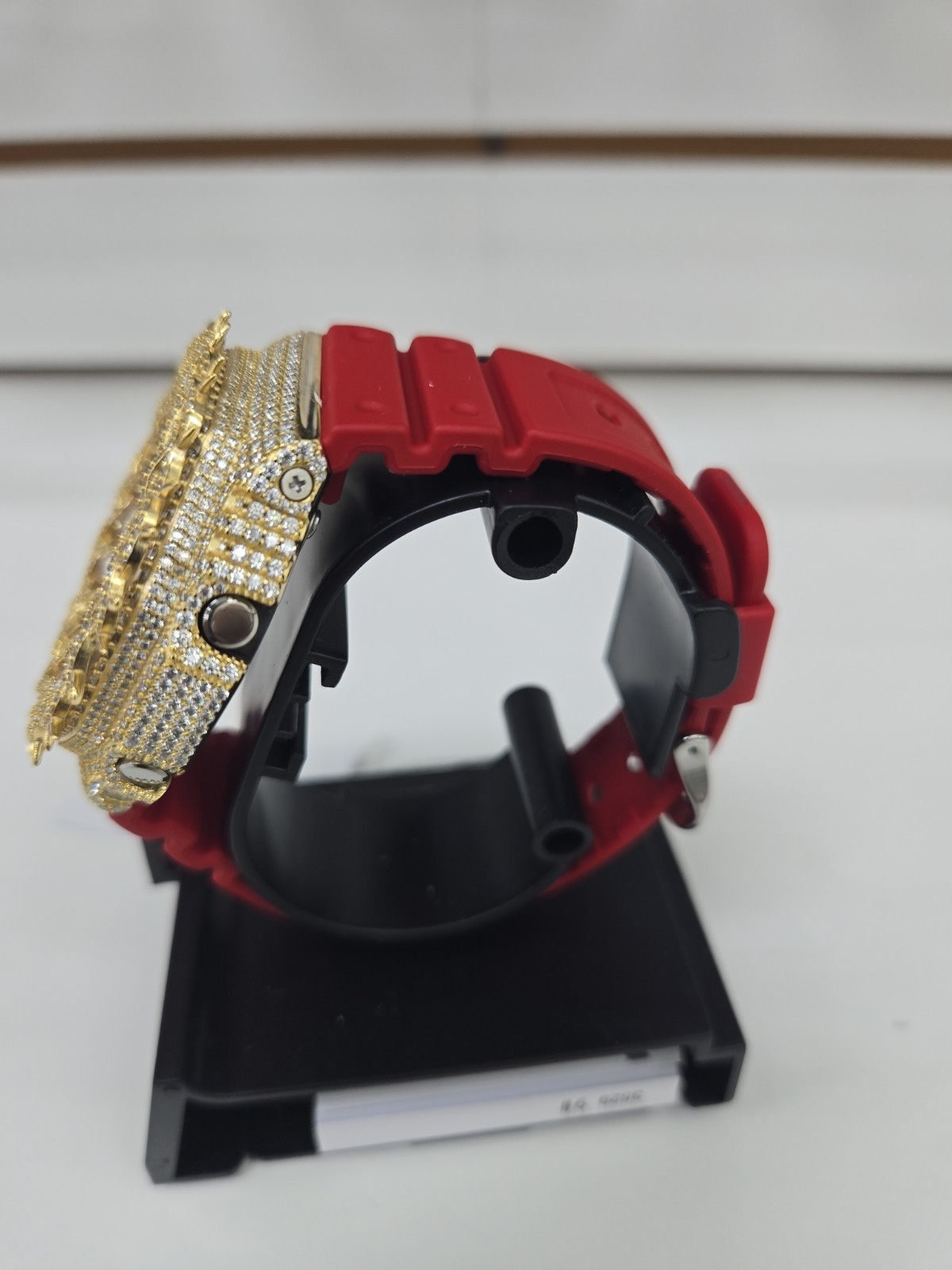 Moissanite G Shock Watch Casio 2100 Model Red Color Band Gold Color Bezel New