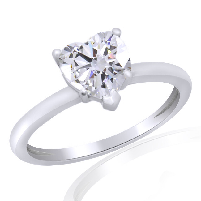 1.5 Ct Brilliant Heart Shaped Cut Solid 14K White Gold Solitaire Engagement Ring