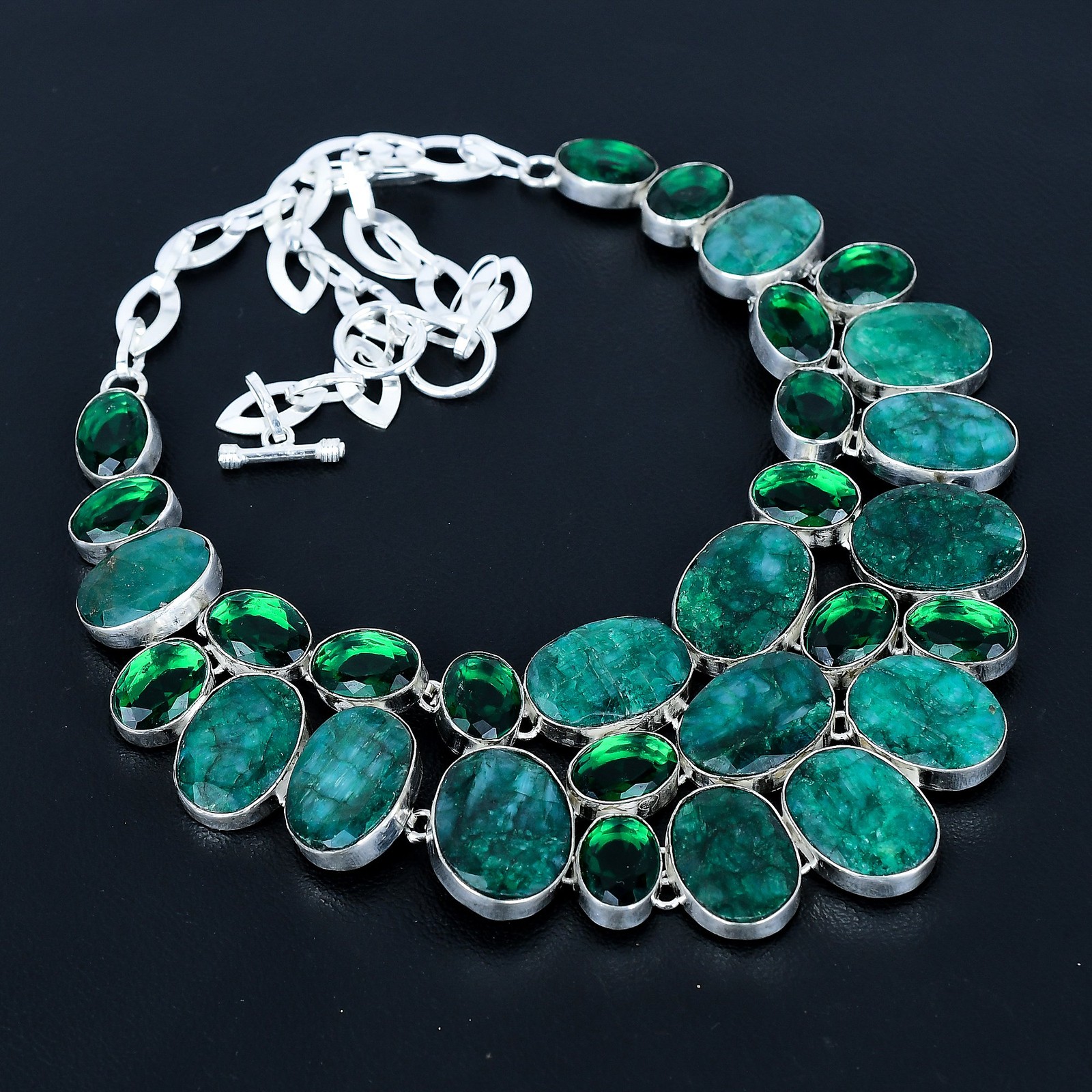 Zambian Emrald, Chrome Diopside Gemstone 925 Sterling Silver Necklace 18″ VJ 188