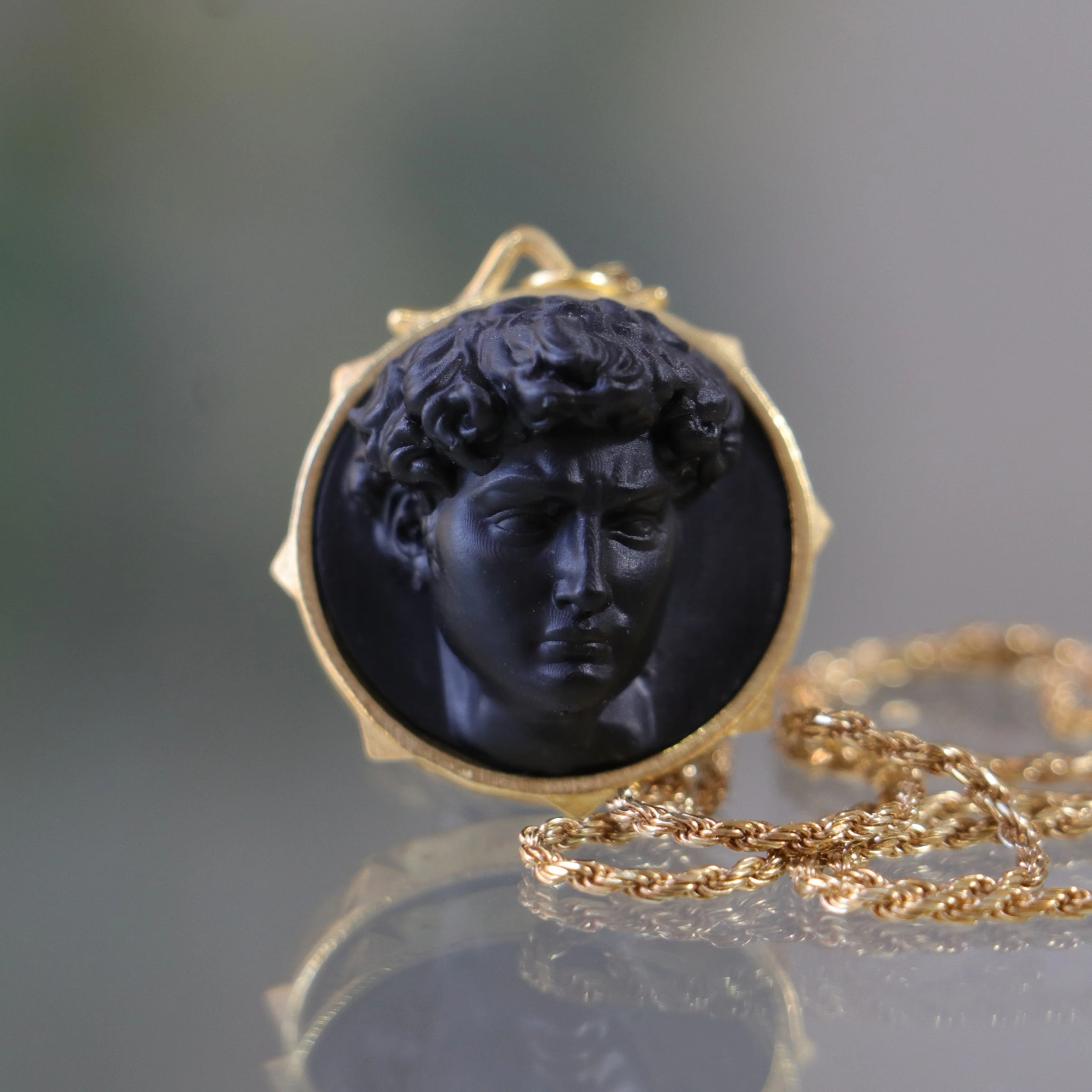 Handmade Marble David Pendant, 925 Silver Renaissance Art Necklace