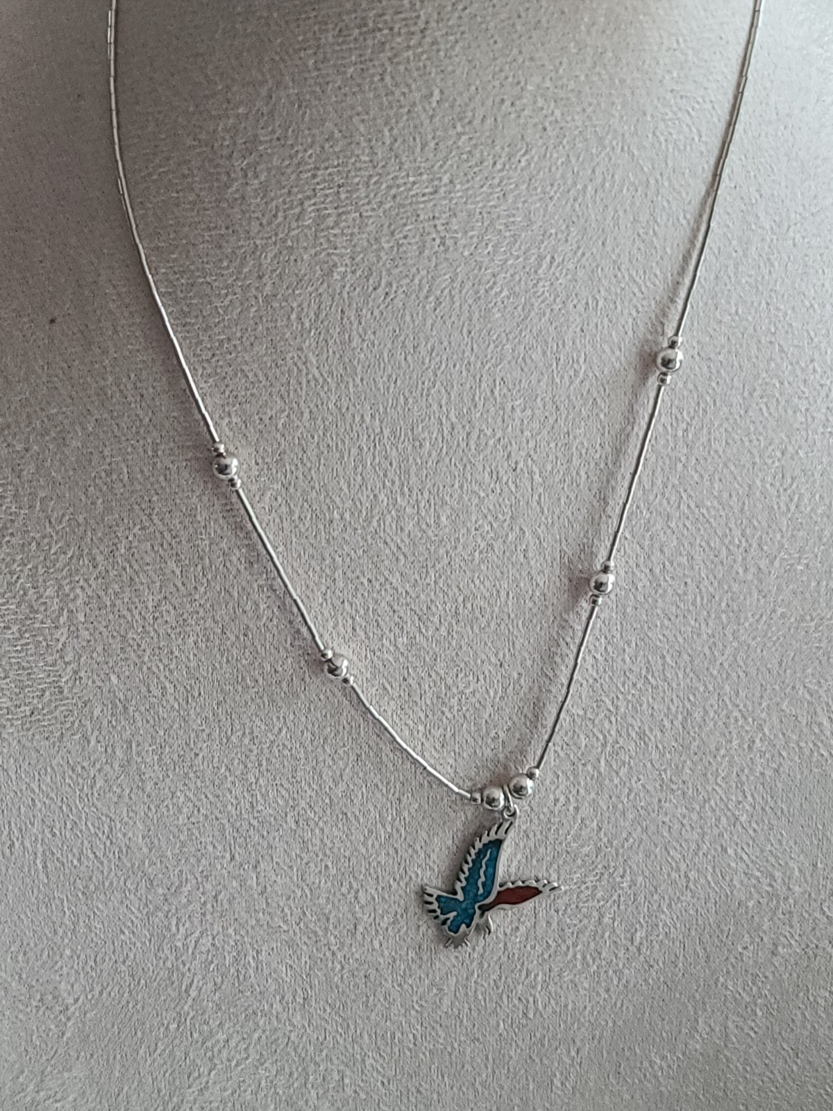 Wheeler Manufacturing Co Sterling SilverTurquoise Coral Eagle .925 Necklace VTG