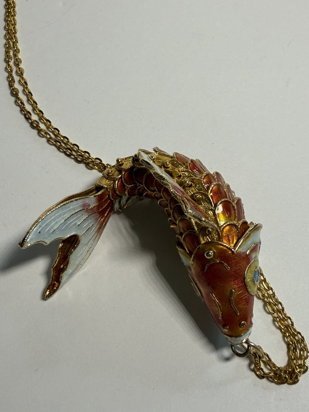 vintage Chinese articulated cloisonné enamel koi fish pendant Estate Jewelry
