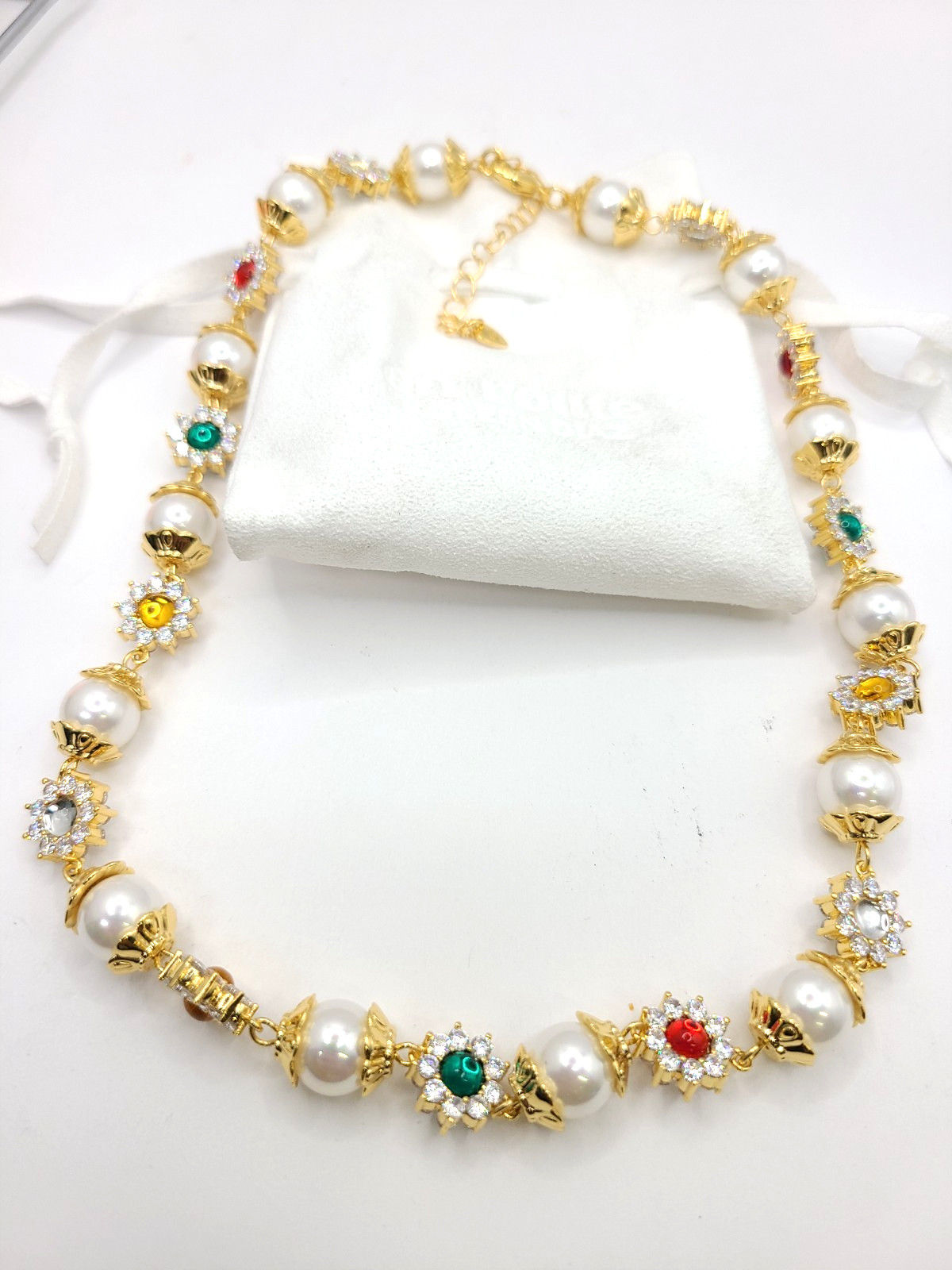 En Route Jewelry Daisy Pearl Necklace 18k Gold Plated CZ 17″-20″