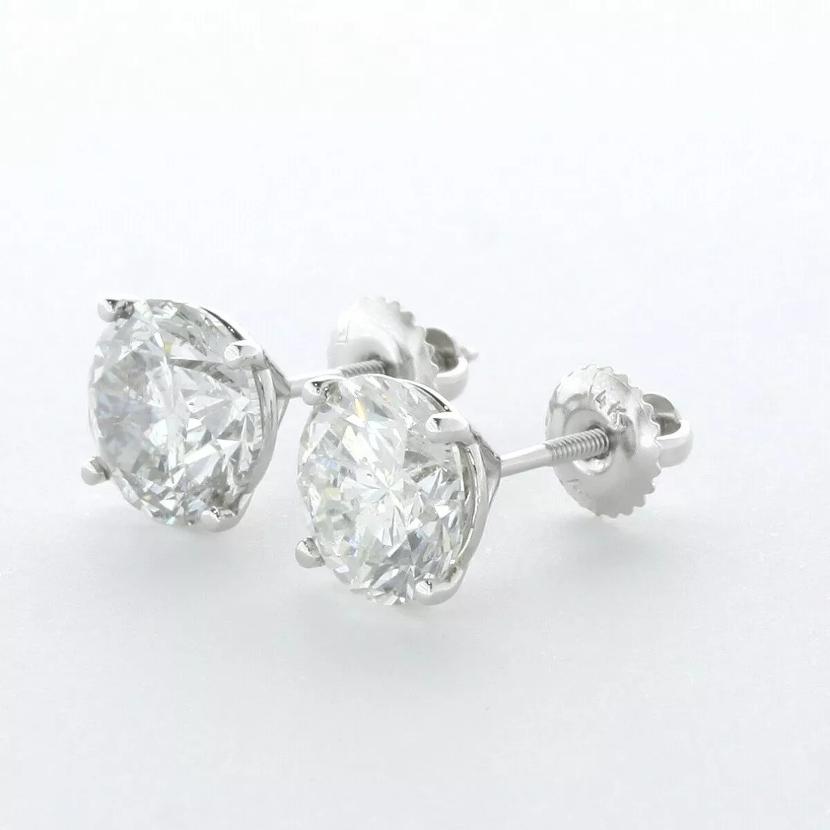 Stud Earrings Classic Solid 14K White Gold 3.75 CT Round Natural Diamond H SI2
