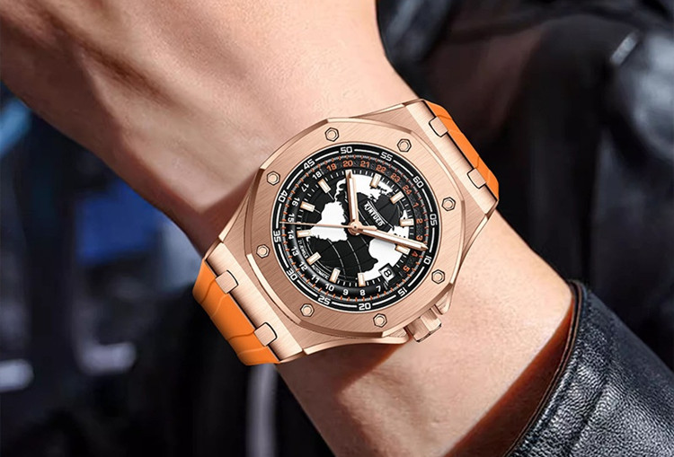 Men’s Full Automatic Mechanical Octagon Watch 12/24Hours 3 Hands Date 3Atm 3 Col