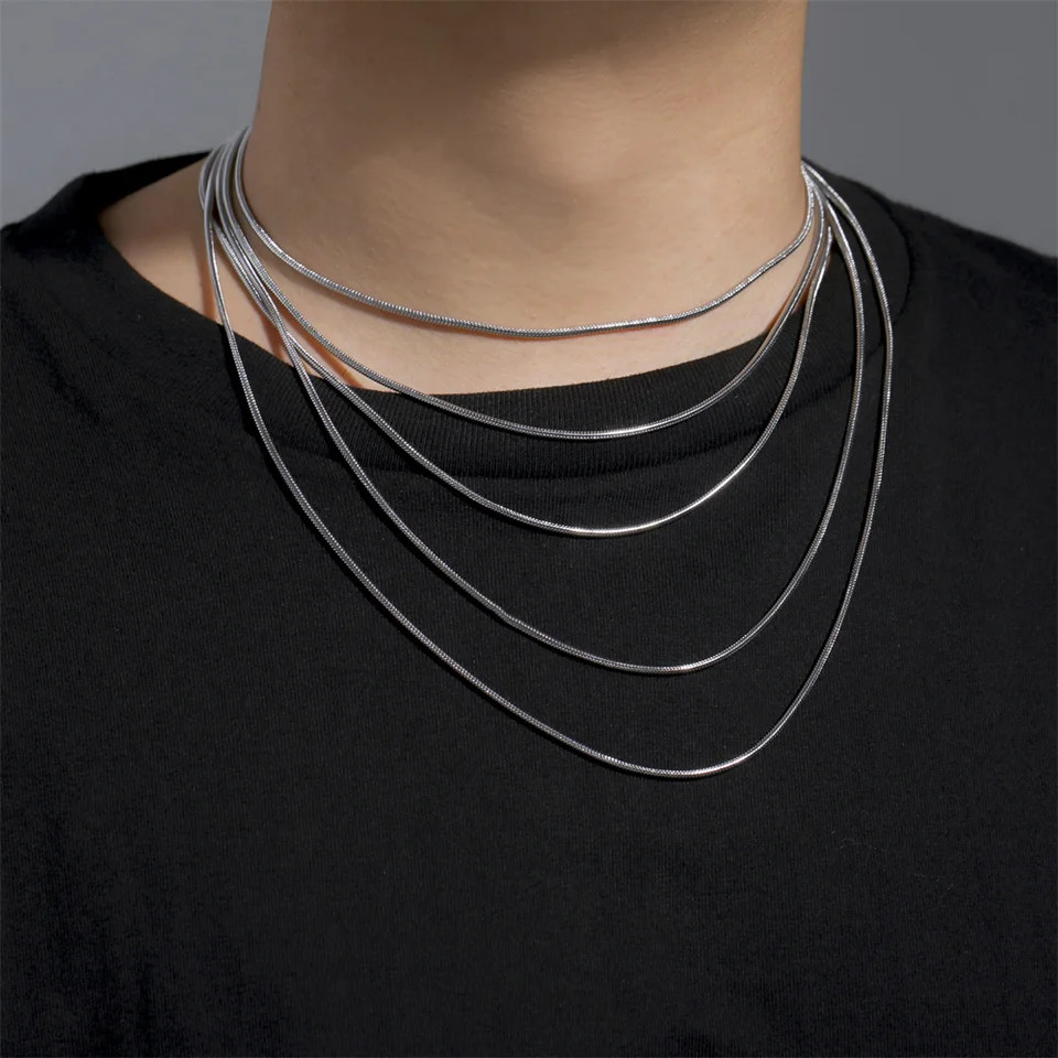 Snake Chain Necklace Stainless Steel 0.9mm 1.2mm 2mm 40-60cm Women Jewelry