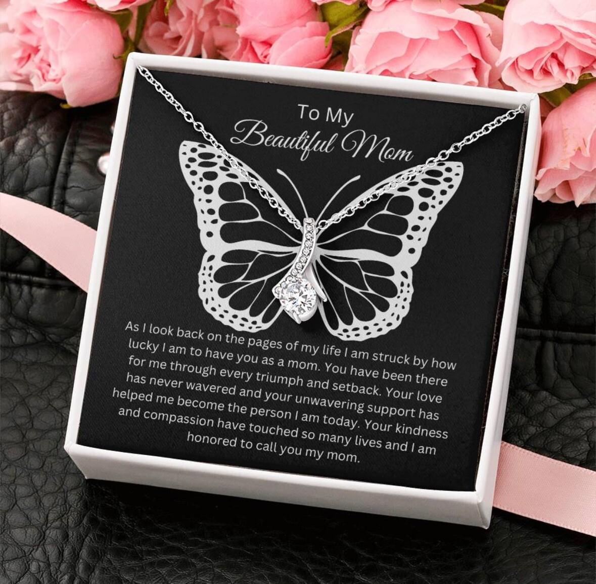 TO MY BEAUTIFUL MOM NECKLACE SOFT BOX GIFT HOLIDAY BIRTHDAY MOTHER’S DAY GIFT
