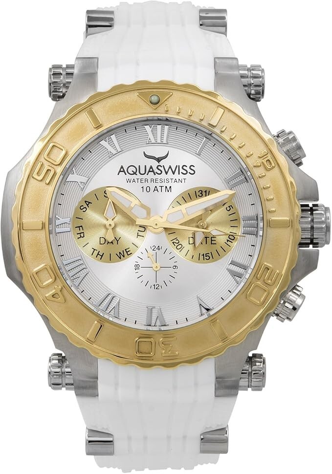 Aquaswiss 39G5008 Bolt Multifunction Swiss Men’s Watch Two Tone White Strap