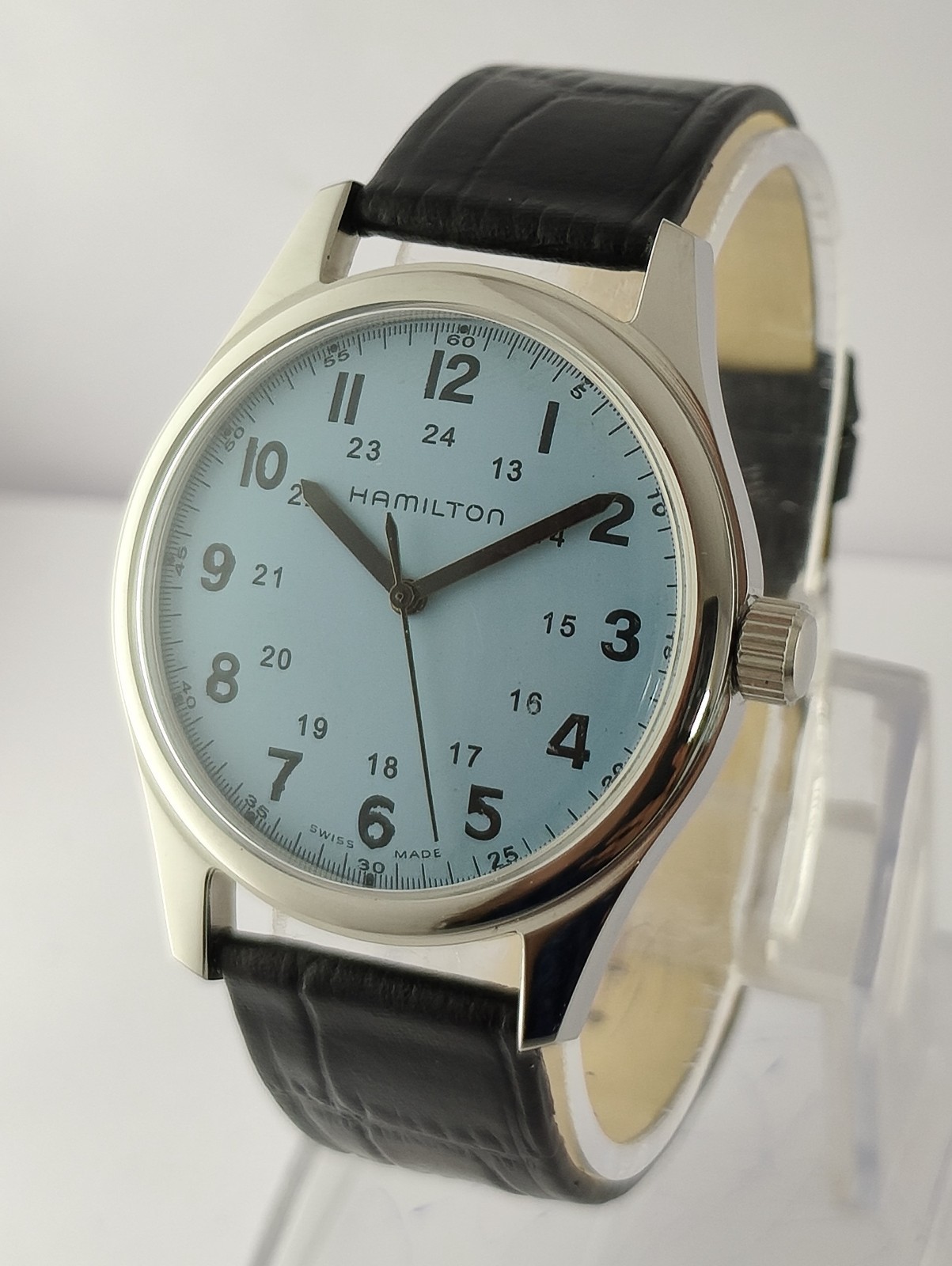 Vintage Refurbished Hamilton Hand-Winding Light Blue Dial 17 Jew Men Wristwatch