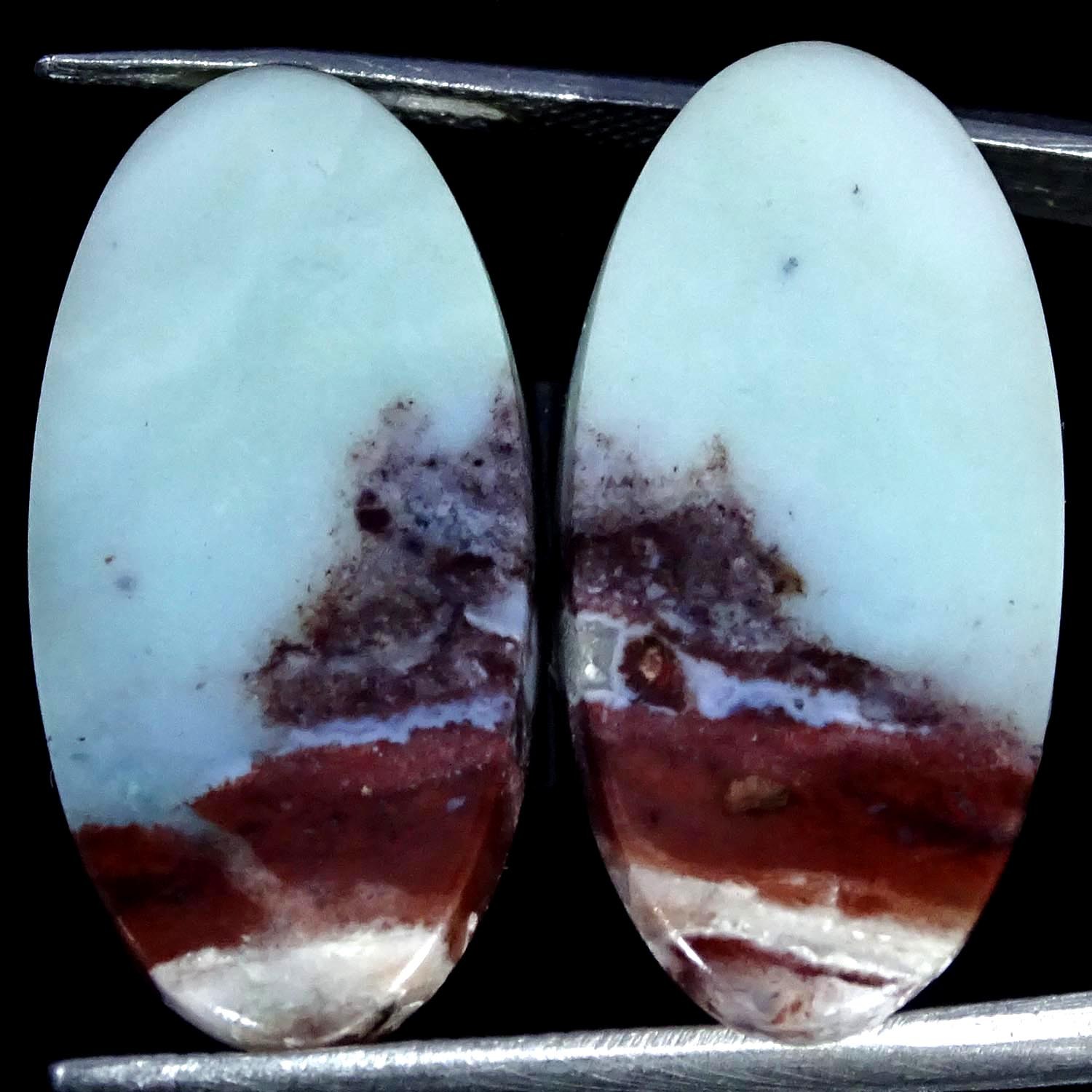 25.60Cts 100% Natural Aqua Chalcedony Pair Oval Cabochon Gemstone 13X27X3MM