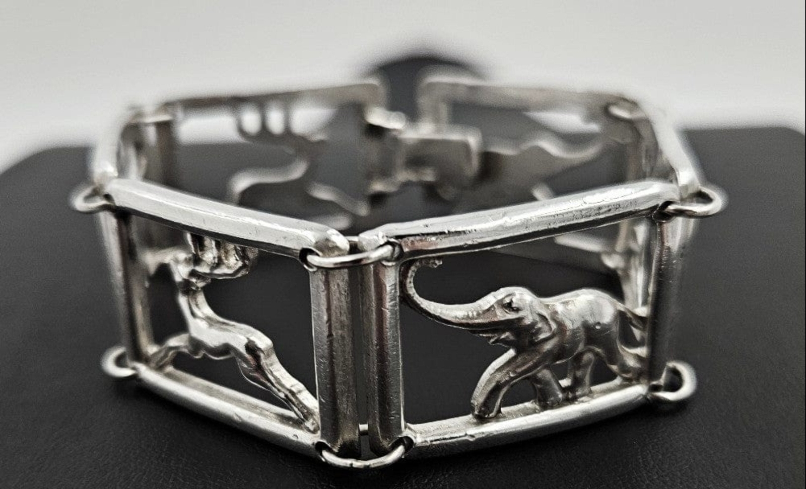 Martin Elmblad Sweden Sterling Reindeers Elephants Panel Link Bracelet 1946