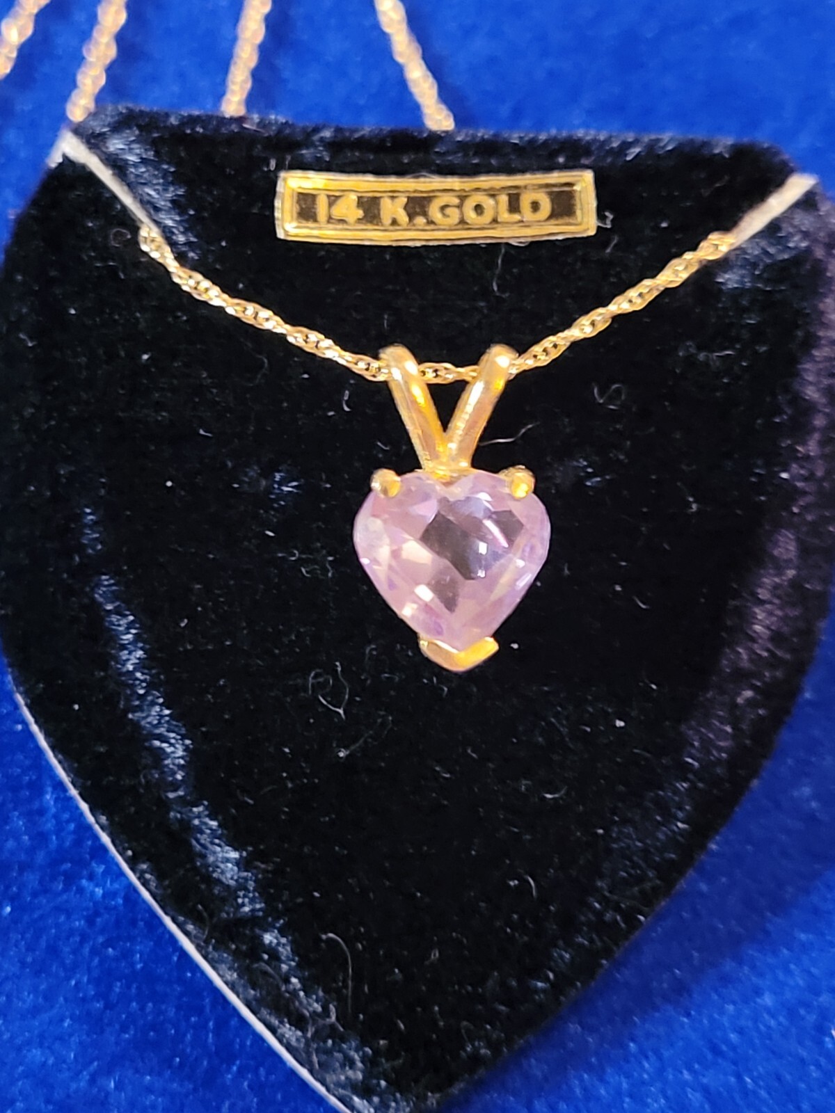 14k Yellow Gold Heart Shaped AMETHYST Pendant w 18″ Rope Chain 2 Cts 1.81 grams
