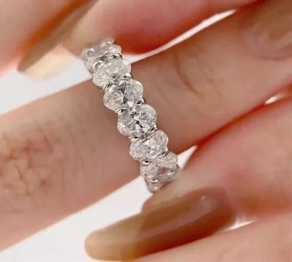 Diamond Eternity Band 4 Carat Lab Grown Oval Cut 14k White Gold VVS E F CVD