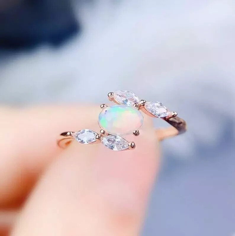 Ethiopian Opal Gemstone Women’s Ring Rose Gold Plated Silver wedding Ring
