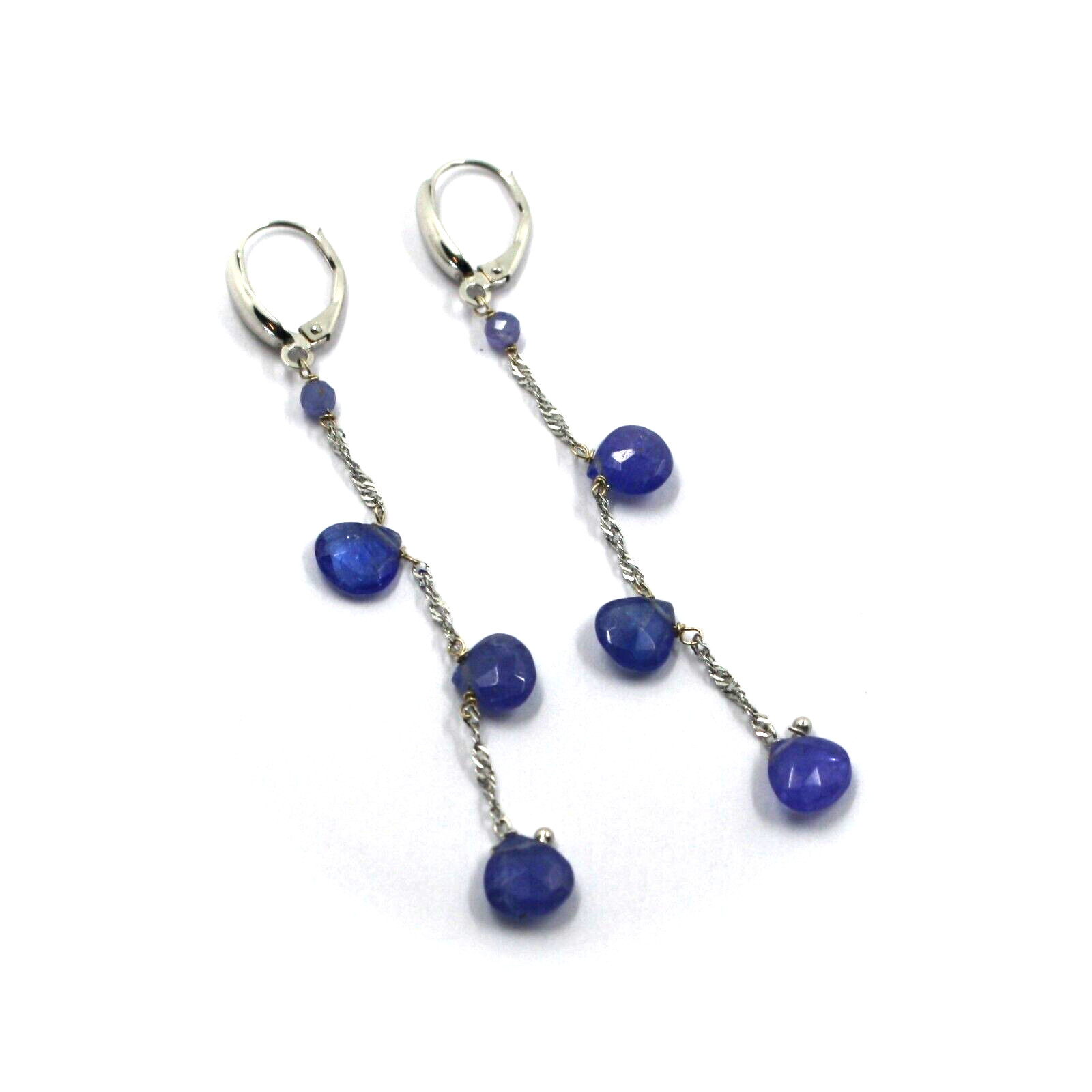 18k white gold 7.2cm 2.8″ pendant earrings with natural blue 7mm tanzanite drops