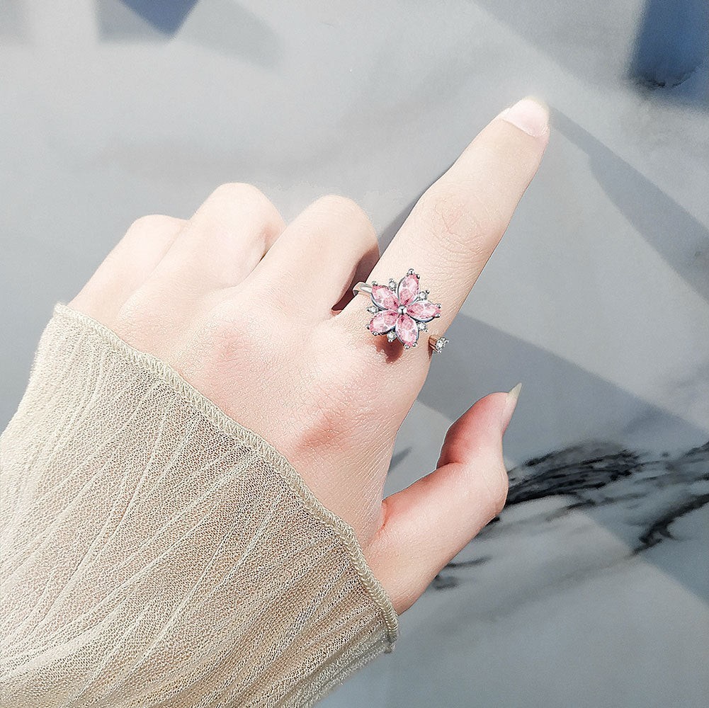 Cherry Blossom Flower Fidget Spinner Ring in Solid Copper