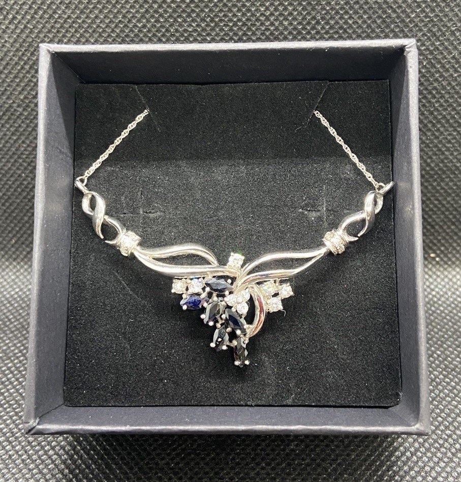 Sterling Silver Spinel & CZ Necklace – In Gift Box- See Description & Photos