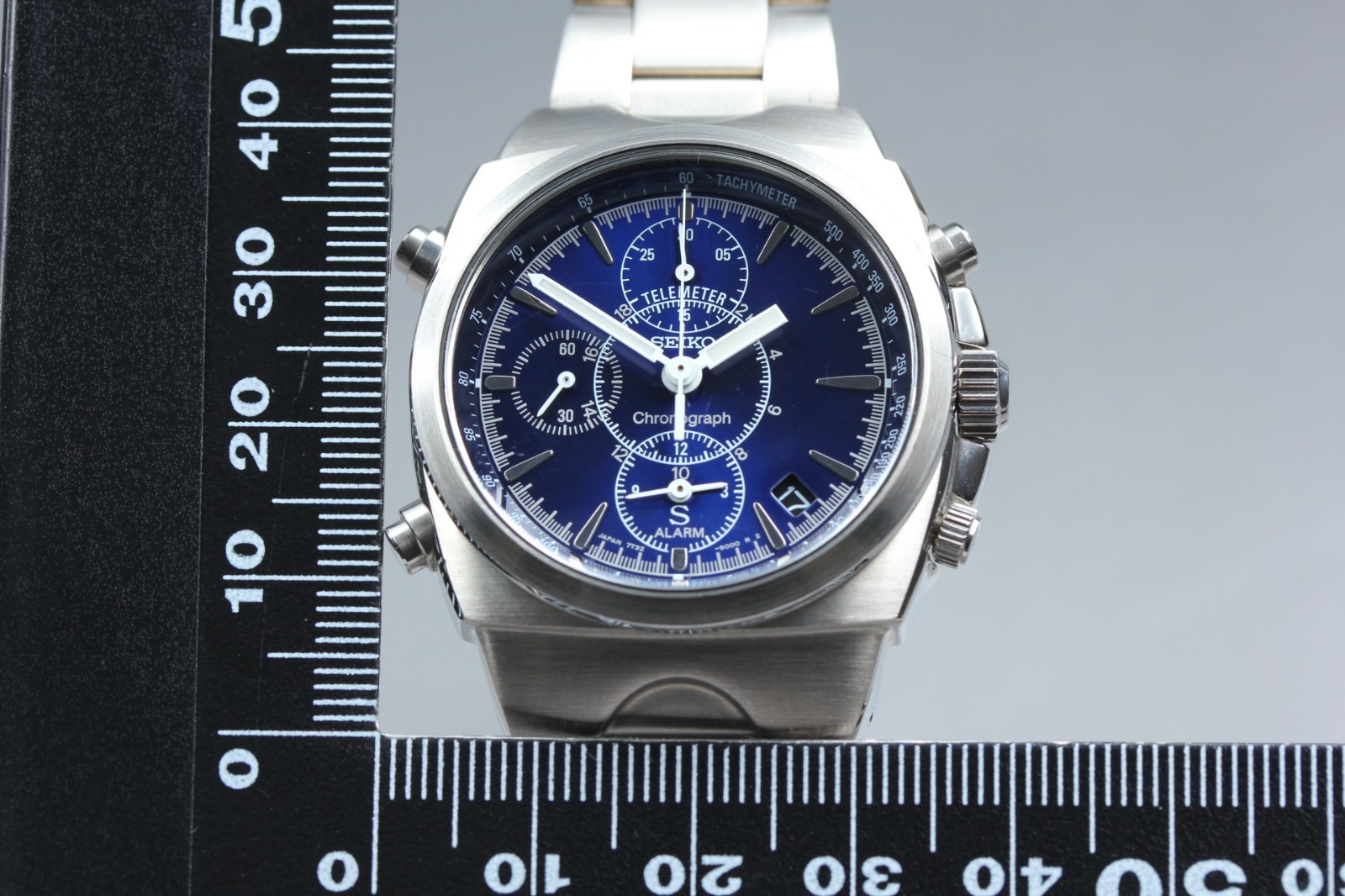[Near MINT+++] SEIKO SUS 7T32-9000 Blue Chronograph Quartz Mens From Japan #3589