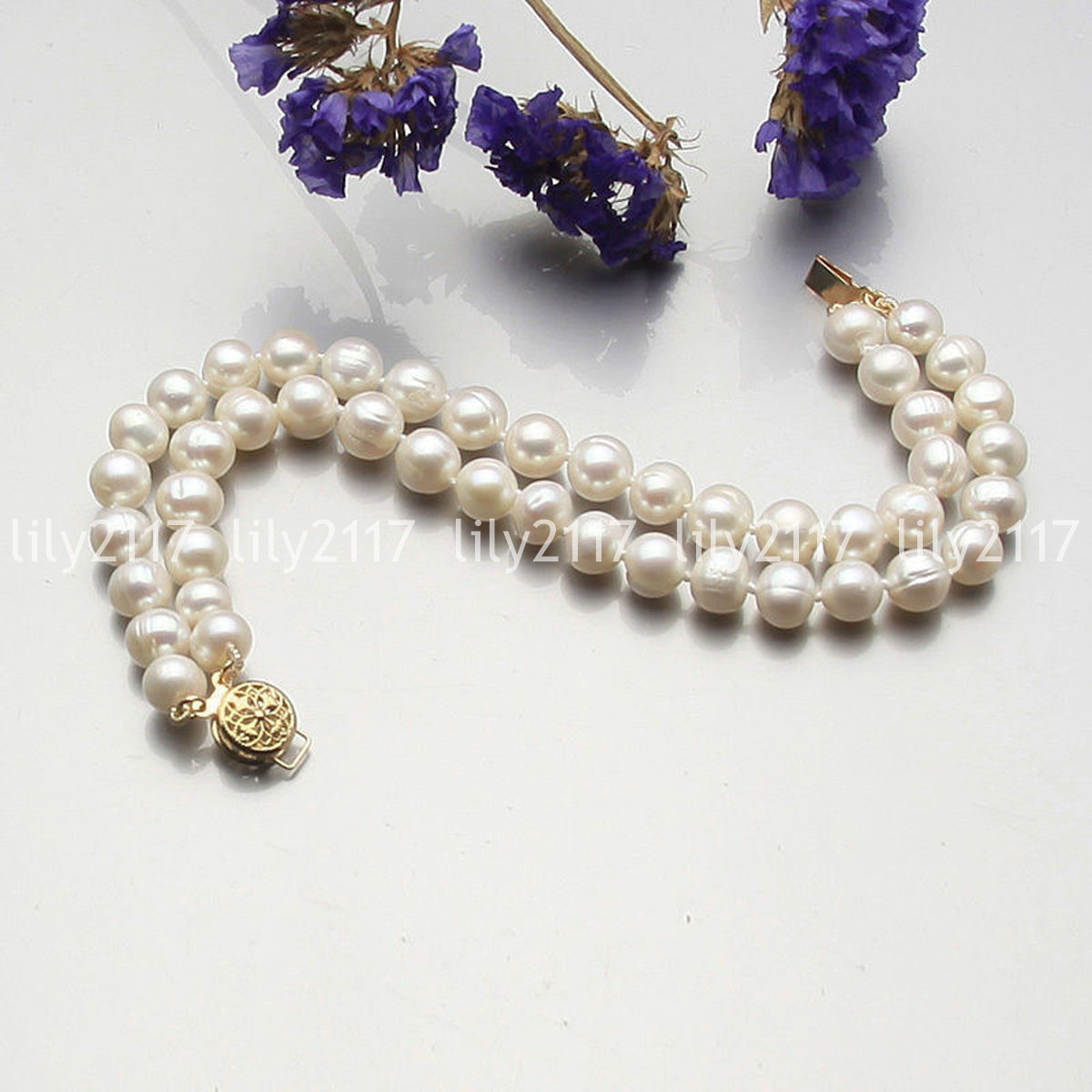 2 Rows Genuine Natural Freshwater Akoya Pearl Beads Bracelet 7.5″ 6-7/7-8/8-9mm
