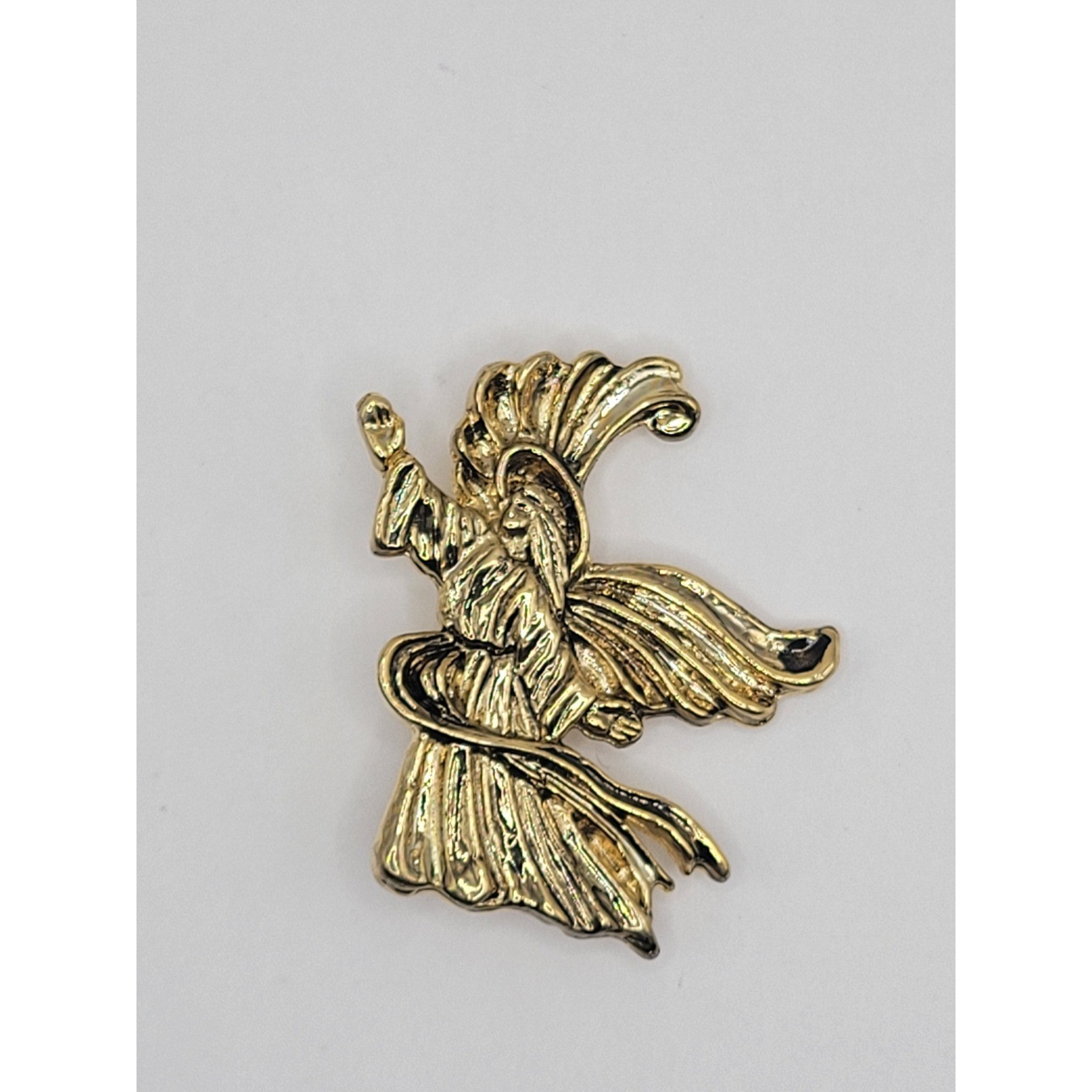 Vintage Gold Tone Wizard Brooch Pin Fantasy Sorcerer Magician Jewelry