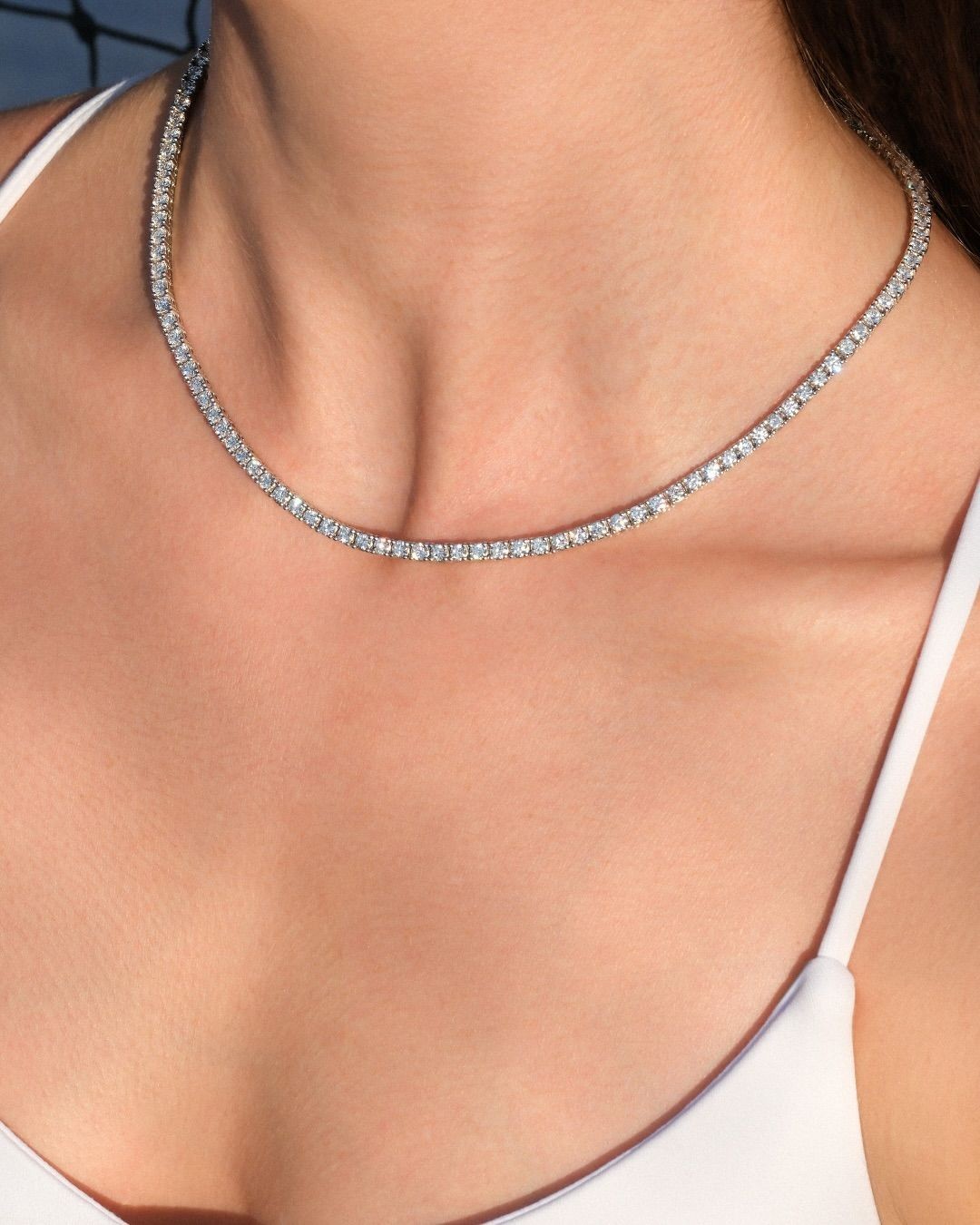 17CT Lab Grown Diamond Tennis Necklace – 14K Solid White Gold Plated 18″ Inch