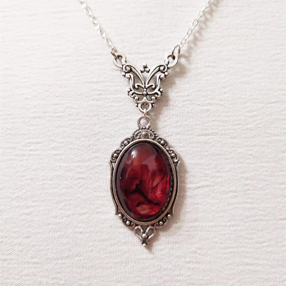 Gothic Vampire Necklace Vintage Crystal Cameo Pendant Punk Style Jewelry