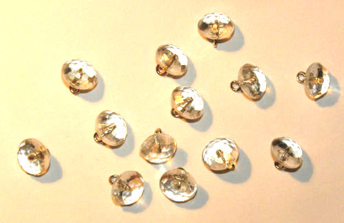VINTAGE 12 FACETED GLASS ROUND BUTTON • 10mm • BRASS SHANK • Assorted Colors