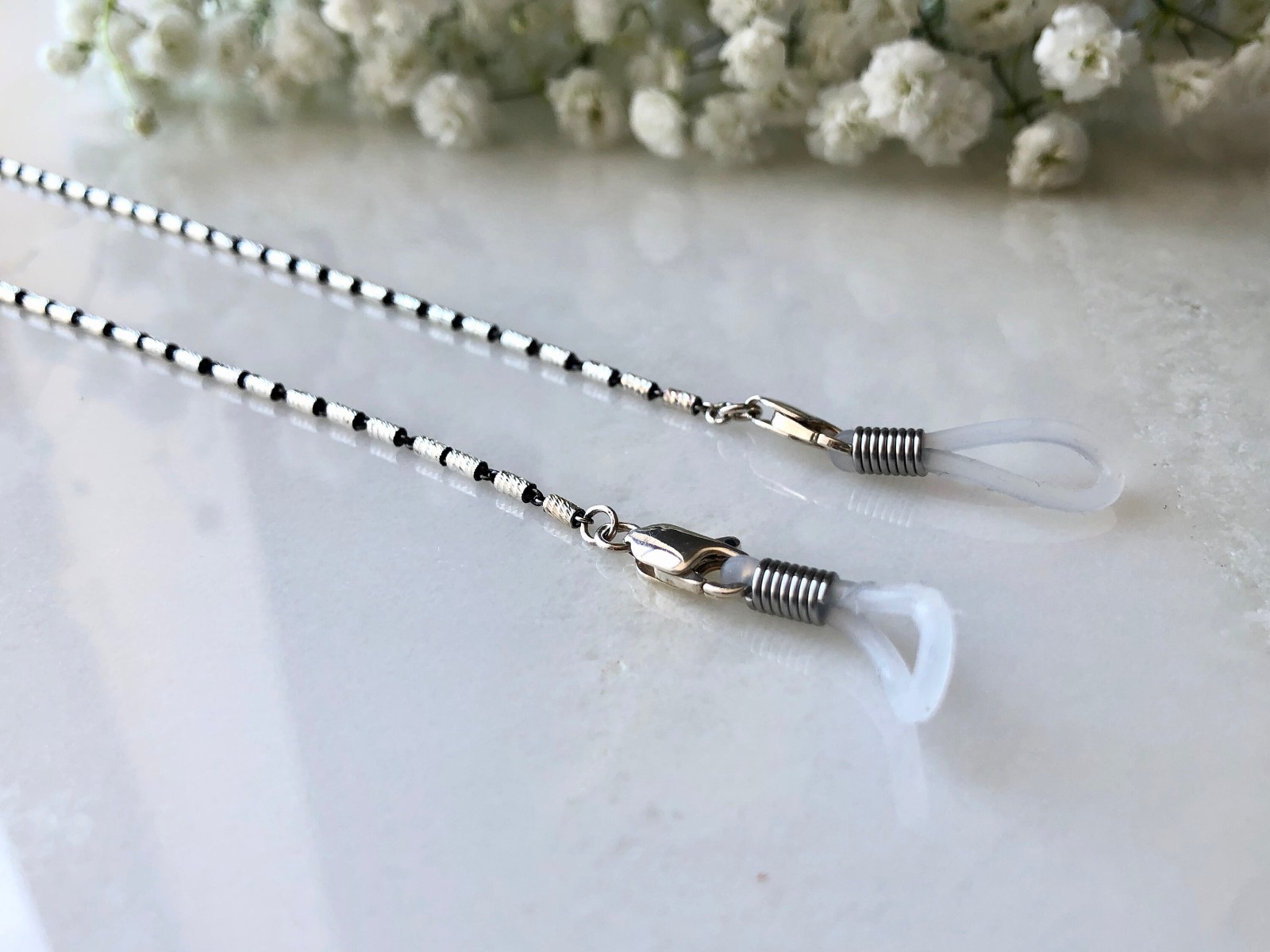 Black Ruthenium Bar Cable Silver 925 Glasses Chain/ Nacklace