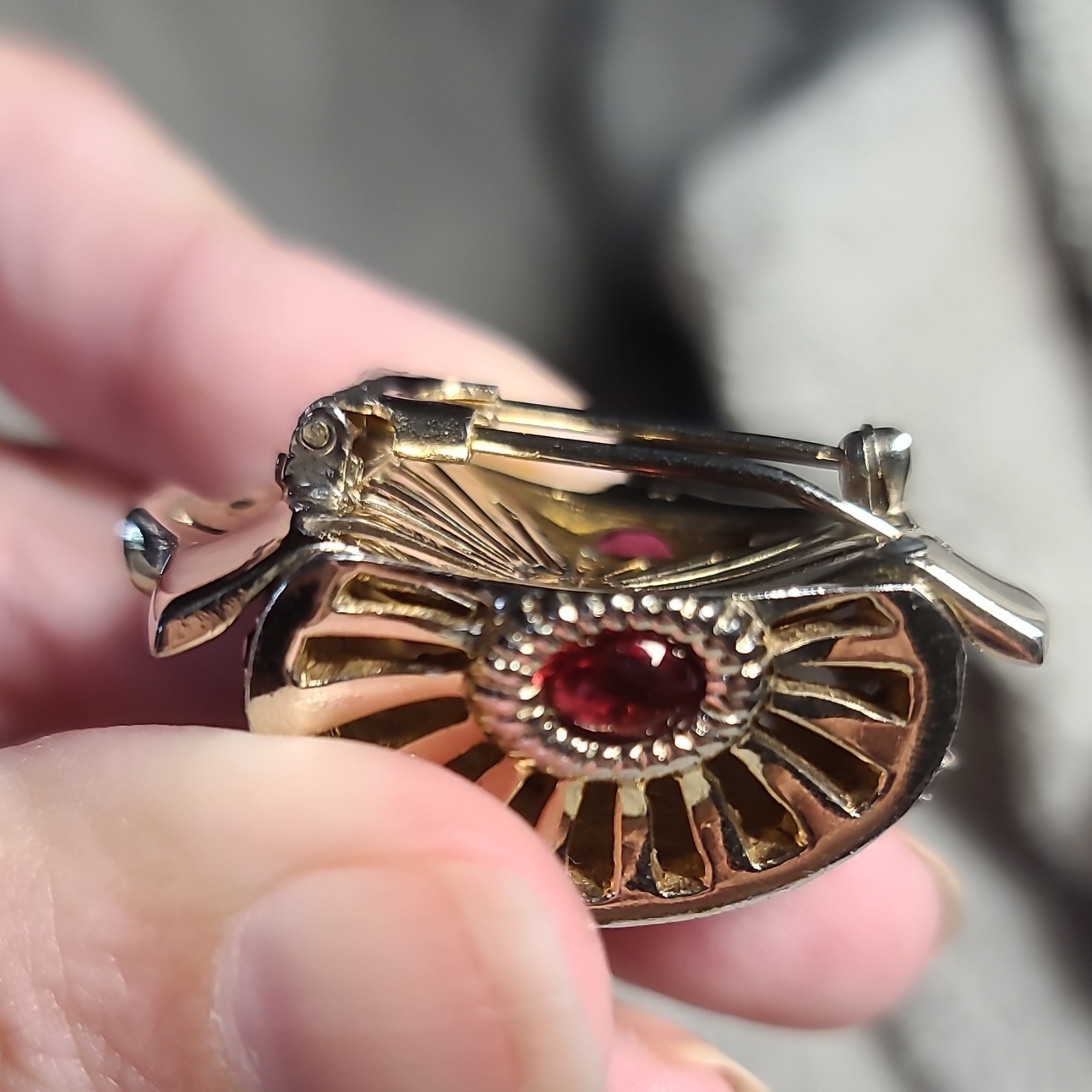 Jomaz Gold Pave and Enamel ‘Empress Josephine’ ‘Empire Blue’ Side Drum Pin Clip