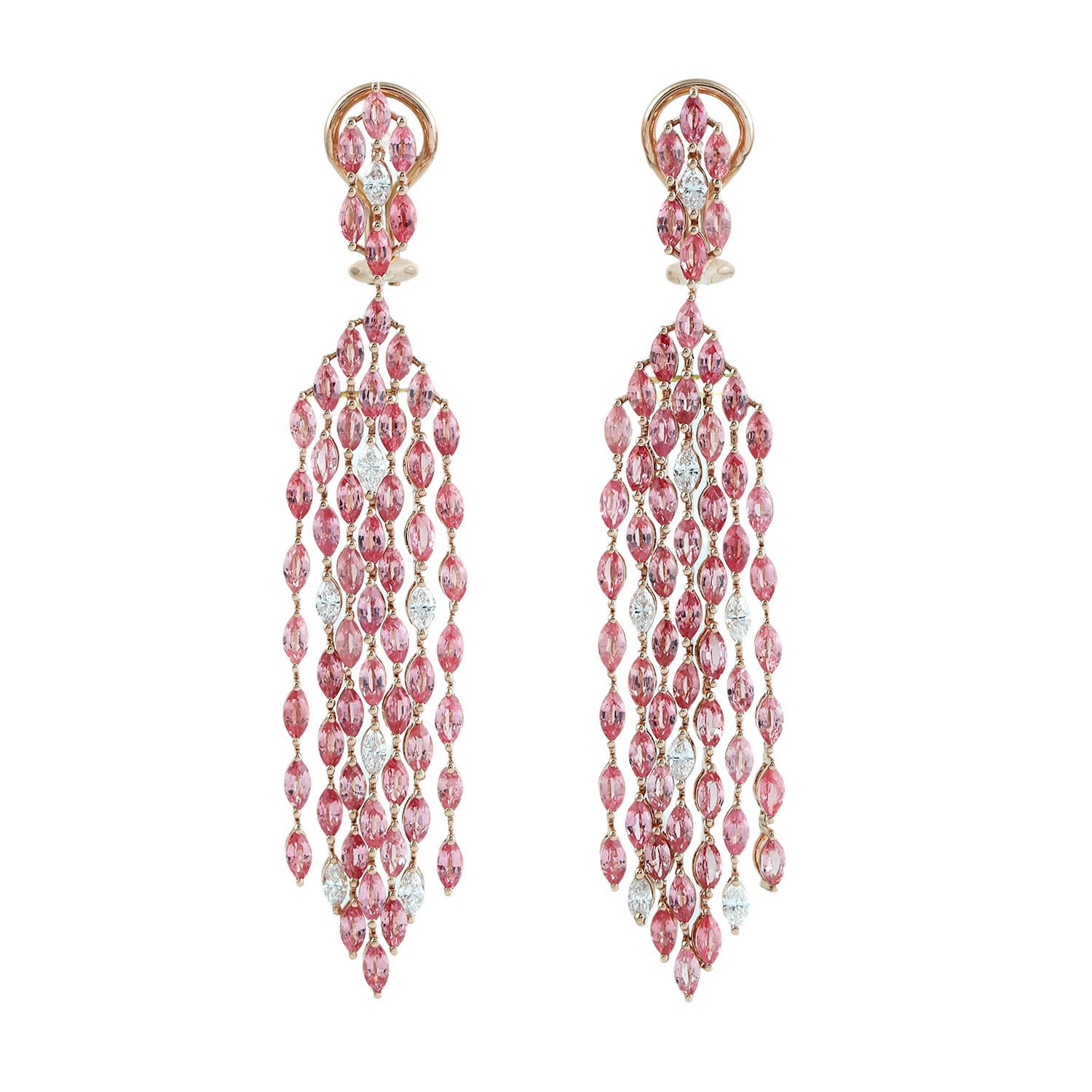 18K Rose Gold Pink Spinel Diamond Chandelier Earrings Bridal Party Jewelry Women