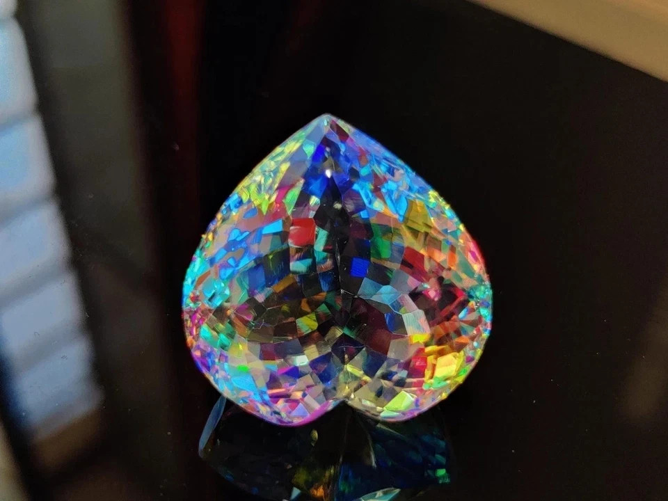 100 Ct Rainbow Mystic Topaz Heart Cut Faceted Loose Gemstone Certified