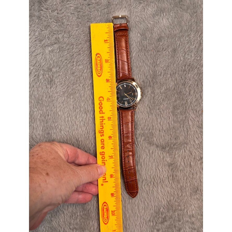 Accutime Watch Corp Stainless Steel Caseback Gold Tone Black Face