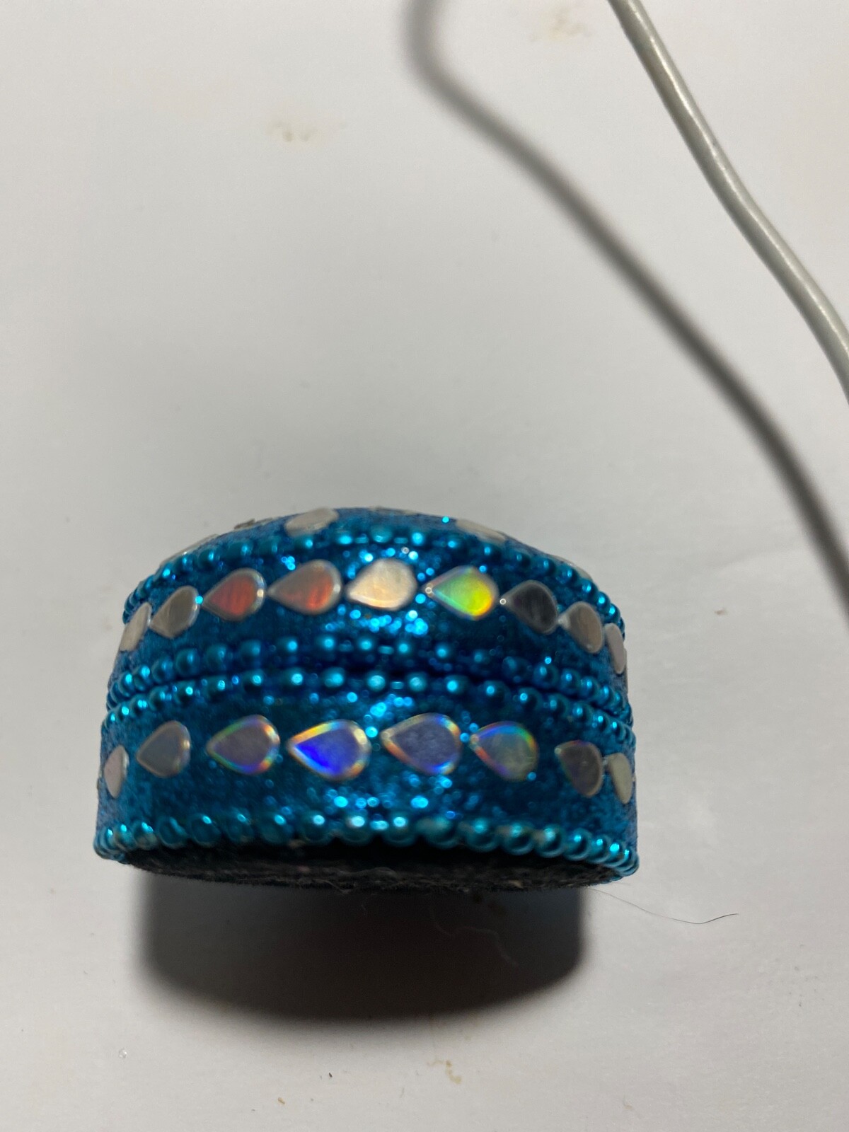 TURQUOISE BLUE Sparkling Ornate Trinket Box Round Jewelry Small Items By DM NEW!