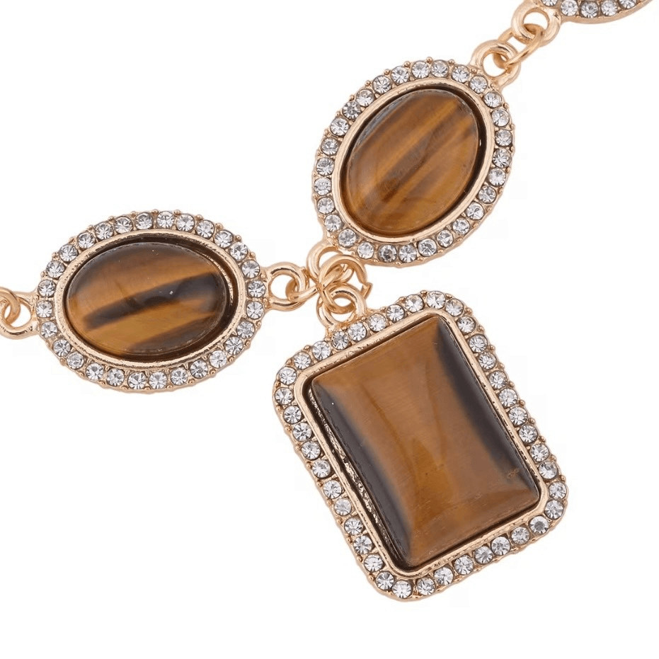 Yellow Tiger’s Eye and White Austrian Crystal Adjustable Necklace 90.00 ctw New