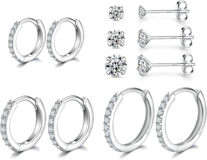 6Pares Aretes De Plata 925 Circonita Cúbica Pendientes Para Mujer Niñas Moda En