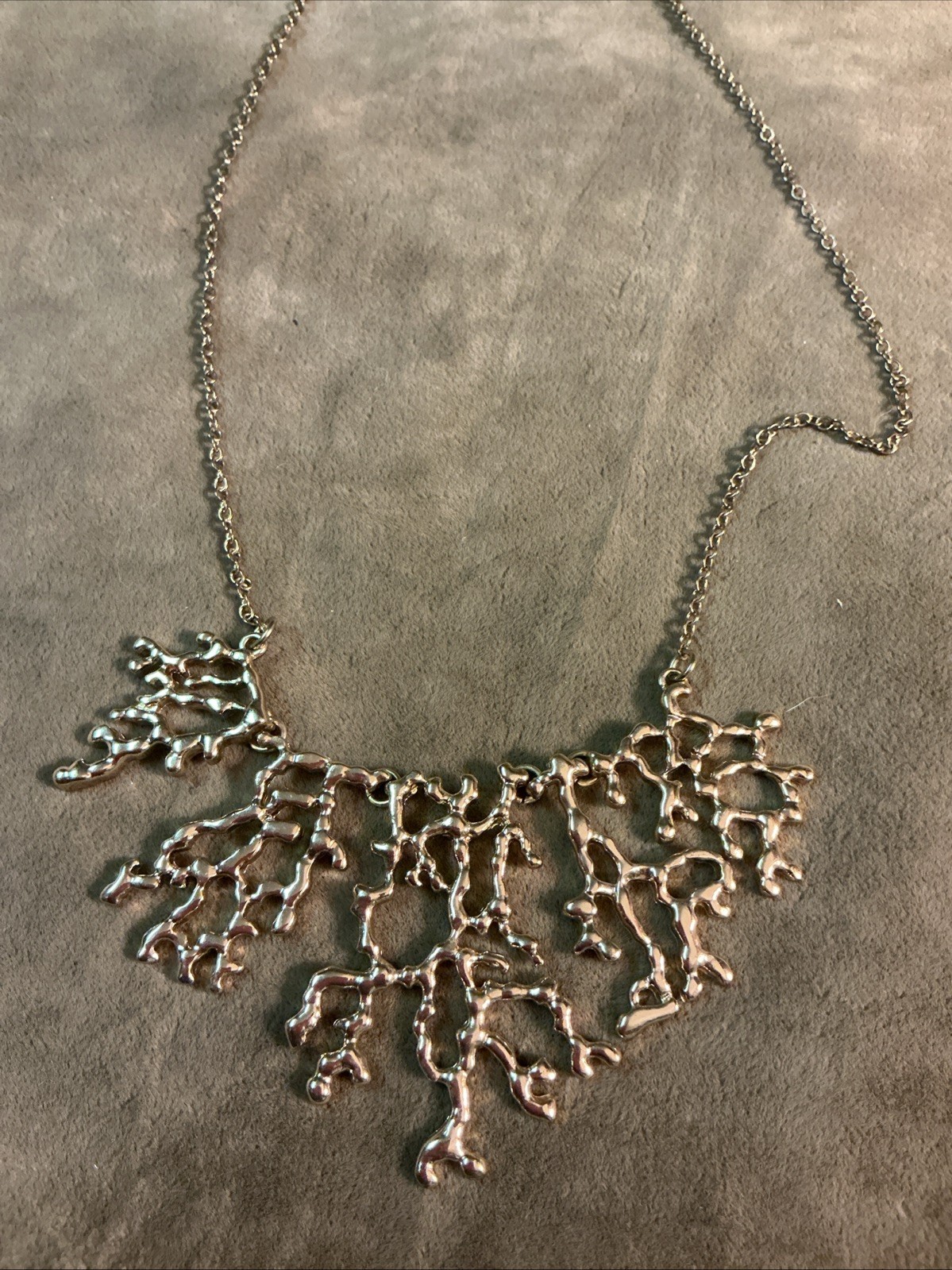 1970s gold tone metal coral design necklace mid-century modern