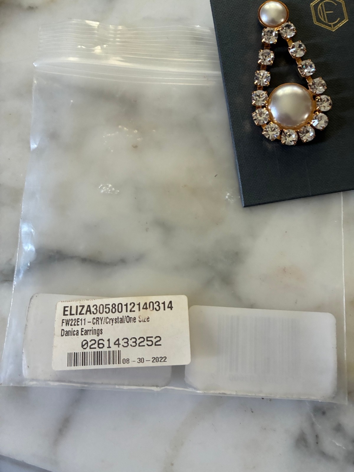 Elizabeth Cole wedding Danica gold plate crystal earrings signed storage bag tag