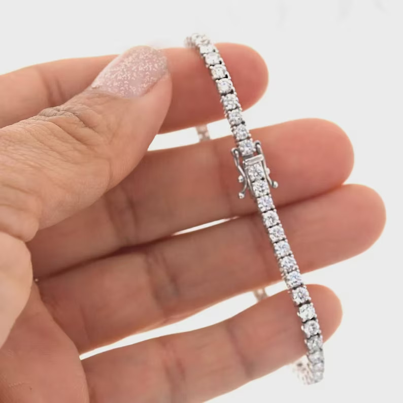 14K White Gold Tennis Bracelet Round Cut Natural Diamond Valentine’s Day Gift