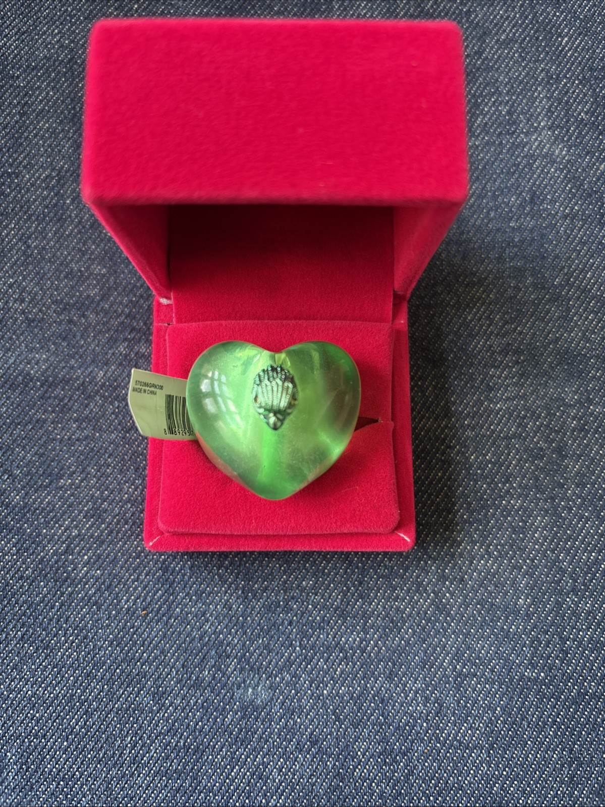 Kurt Geiger London Heart Jelly Eagle Cocktail Ring Green Size -8 New