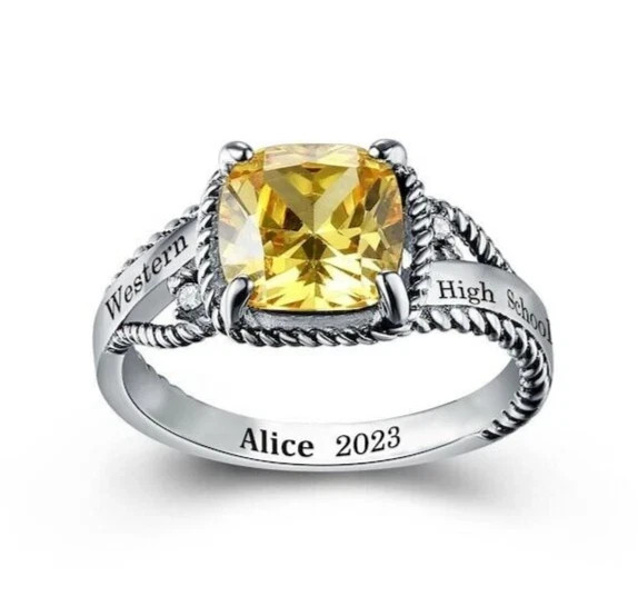 Personalized High School Class Ring College University Statement In 925 Silver